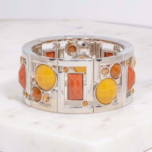Bracelet MADO Taupe Silver Manchette élastique Géométrique Argenté et Taupe Rhodium Cristal et Résines