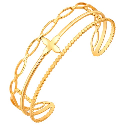Bracelet FLOGARME STEEL Gold Manchette flexible rigide Floral Doré Acier inoxydable doré à l'or fin