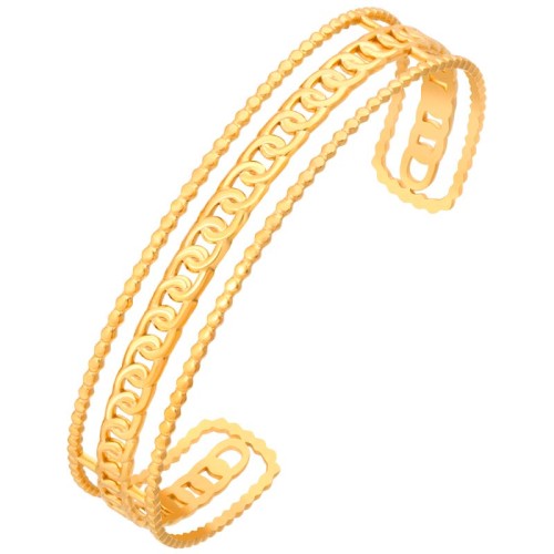 Bracelet GORMETO STEEL Gold Manchette flexible rigide Accumulation de mailles gourmettes Doré Acier inoxydable doré à l'or fin