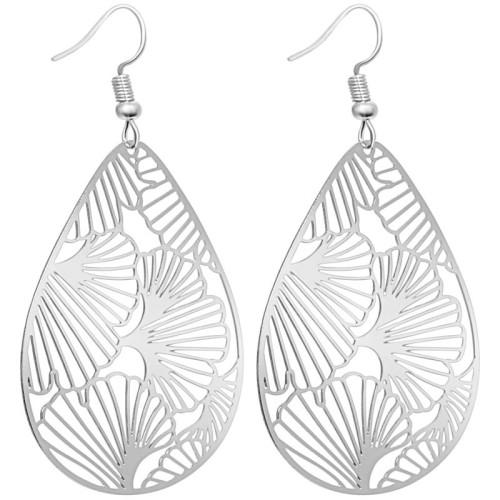 Boucles d'oreilles LEAF WALL Silver Pendantes ajourées Feuillage filigrane Argenté Rhodium