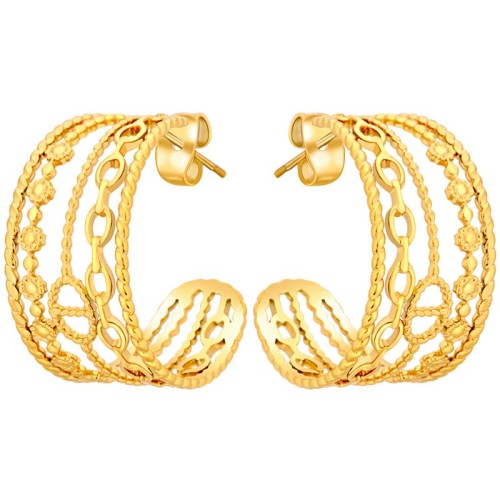 Boucles d'oreilles CHAINELLA STEEL Gold Créoles ajourées Accumulation de chaînes Doré Acier inoxydable doré à l'or fin