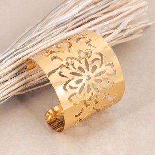 Bracelet AGREDO Gold Manchette réglable flexible rigide ajourée Floral Doré à l'or fin