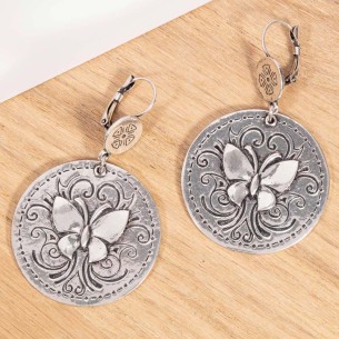 Boucles d'oreilles ARUBIO Silver Pendantes longues Papillon Argenté Laiton argenté