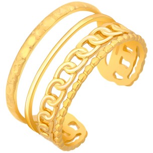 Bague GORMETAS Gold Jonc ajouré réglable flexible Accumulation de mailles gourmettes Doré Acier inoxydable doré à l'or fin