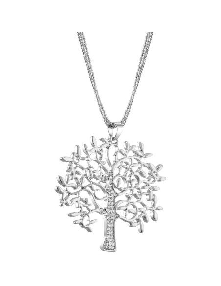 Collier LIFE SHINE White Silver Sautoir pendentif en Y Arbre de vie Argenté et Blanc Rhodium Cristal