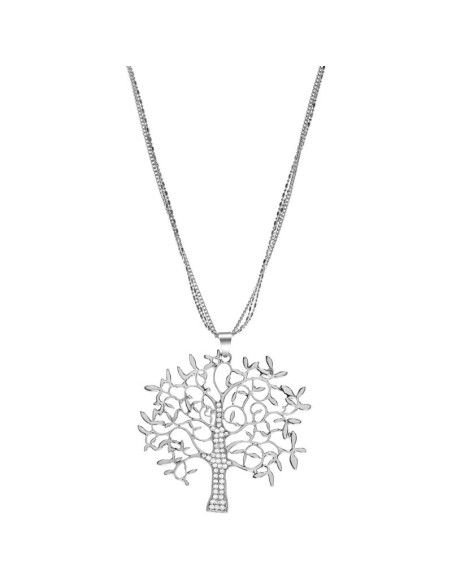 Collier LIFE SHINE White Silver Sautoir pendentif en Y Arbre de vie Argenté et Blanc Rhodium Cristal
