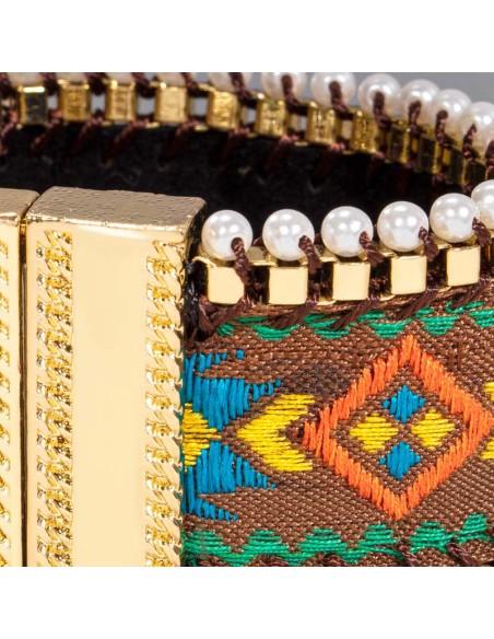 Bracelet ANTISSA Color Gold Manchette souple Ethnique amérindien Multicolore Laiton doré à l'or fin Broderies à la main Perles