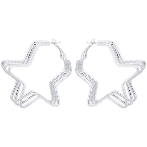 Boucles d'oreilles STARFALL Silver Créoles multirangs étoiles Argenté Rhodium