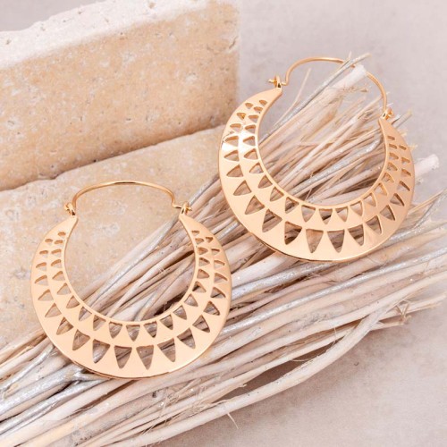Boucles d'oreilles OBANE Gold Créoles disques ajourées Contemporain Doré Laiton doré à l'or fin