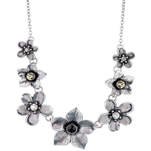 Collier PRINTONIA Black Silver Plastron pavé...