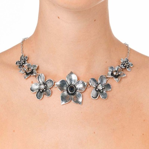Collier PRINTONIA Black Silver Plastron pavé...