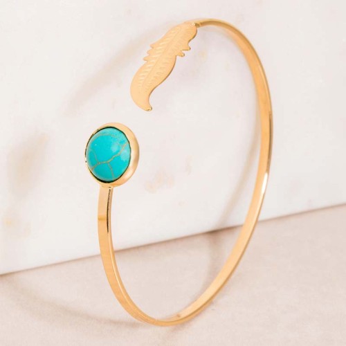 Bracelet PEDROSA Turquoise Gold Jonc réglable flexible rigide Ethnique et pierre Turquoise reconstituée Doré à l'or fin