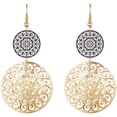 Boucles d'oreilles YUSHIA CRYSTALS INSIDE Black Gold Pendantes ajourées Baroque Noir Doré à l'or fin Cristaux emprisonnés
