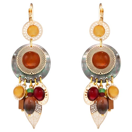 Boucles d'oreilles TALLULAH Color Gold Pendantes ajourées à pendentifs Filigranes Multicolore Doré à l'or fin Résines Nacre