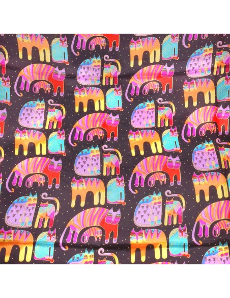 Foulard EL GATO PAYASO Black Color étole en soie imprimée chat Noir et Multicolore 100 % Soie Imprimé sur l'ensemble
