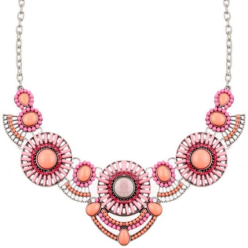Collier AGNESSA Pink Silver Plaston pavé ajouré Solaire Argenté et Rose Rhodium Cristal et Résines et Pates de verre