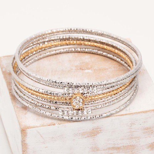 Bracelet LINES OF CRYSTAL White Gold & Silver Jeu de joncs rigides Classique intemporel Argenté Doré et Blanc Rhodium Cristal