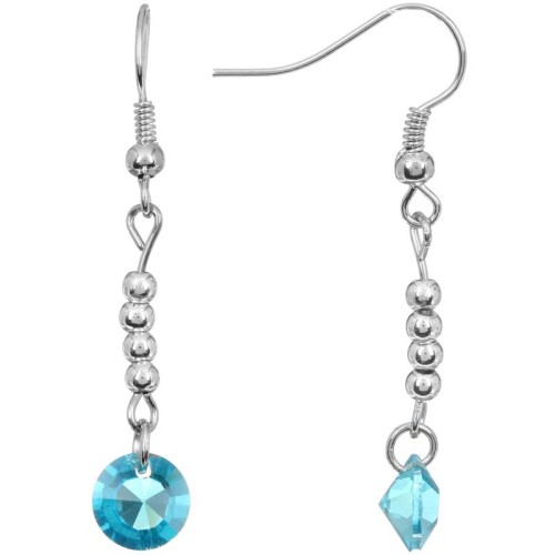 Boucles d'oreilles ORISOL Turquoise Silver Pendantes courtes Classique chic Argenté et Turquoise Rhodium Cristaux sertis