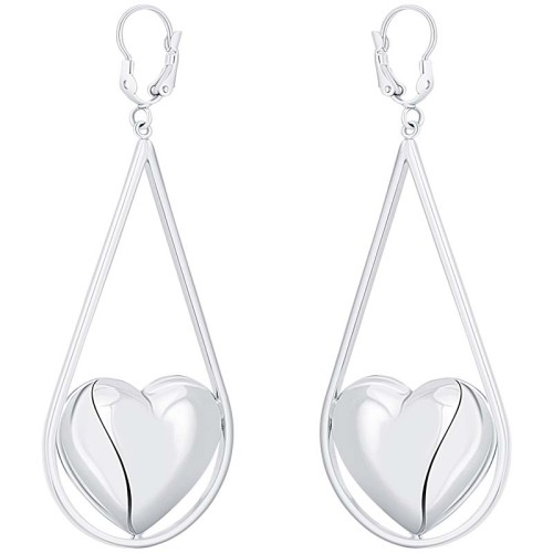 Boucles d'oreilles CORALIE Silver Pendantes ajourées Cœur bombé Argent Argenté à l'argent fin