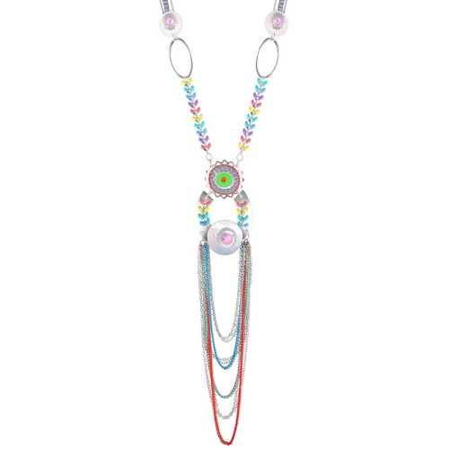 Collier MELUSOL Color Silver Sautoir pendentif en Y Ethnique Argenté et Multicolore Rhodium Cristal et Nacre