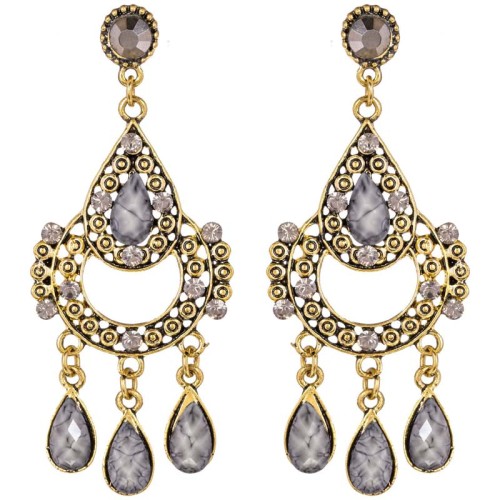 Boucles d'oreilles MEDIELA Grey Gold Pendantes à pendentif Romantique médiéval Doré et Gris Laiton doré Cristal et Résines