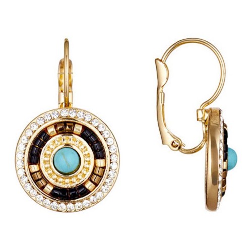 Boucles d'oreilles ELRIO Turquoise Gold Dormeuses courtes Ethnique Turquoise reconstituée Laiton doré à l'or fin Cristal Perles