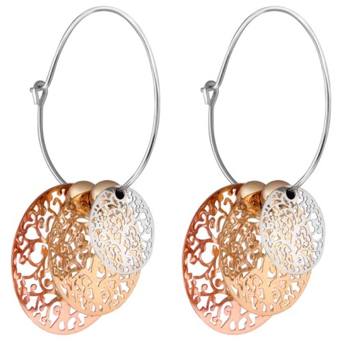 Boucles d'oreilles EVANESCENCE All Gold Créoles à pendentif Arbre de vie filigrane Argenté Doré Rosé Rhodium Pampilles