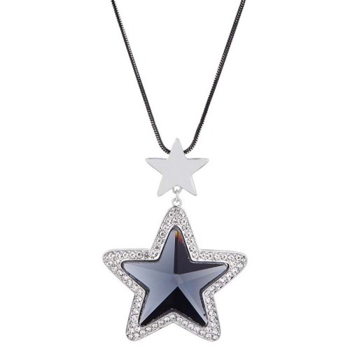 Collier STELLARIA Grey Silver Sautoir pendentif en Y étoile Argenté et Gris Rhodium Cristal
