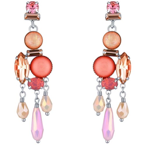 Boucles d'oreilles ICEROCKS Pink Silver Pendantes pavées Rivière de cristal Argenté et Rose Rhodium Cristal