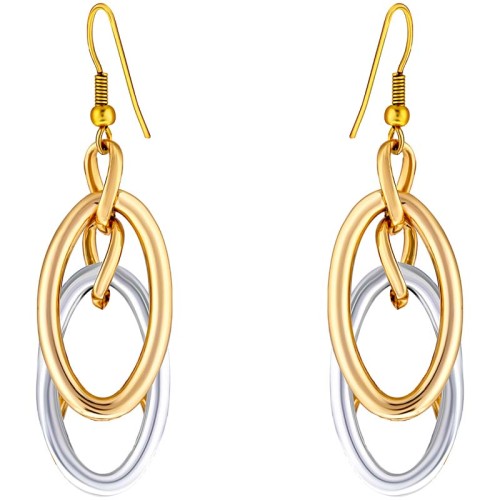 Boucles d'oreilles CHAINS SIMPLE Gold & Silver Pendantes ajourées Maillons de chaine bicolores Argenté Doré Rhodium