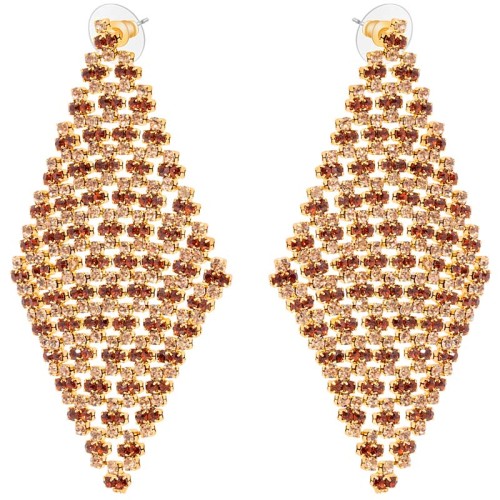 Boucles d'oreilles IZA Beige Topaze Gold Pendantes pavées Rivière de cristaux sertis Doré et Beige Topaze Laiton doré à l'or fin