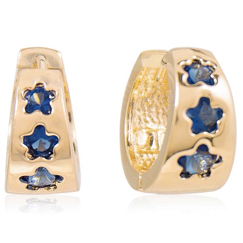 Boucles d'oreilles ESTOL Blue Gold Mini créoles étoile Doré et Bleu Laiton doré à l'or fin Cristaux sertis