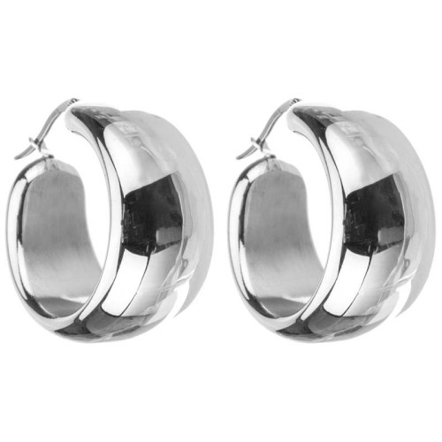 Boucles d'oreilles EODUNE Silver Créoles bombées Large Argenté Acier inoxydable