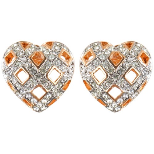 Boucles d'oreilles ROMANZA White Gold Puces clous Cœur ajouré Doré et Blanc Laiton doré à l'or fin Cristal