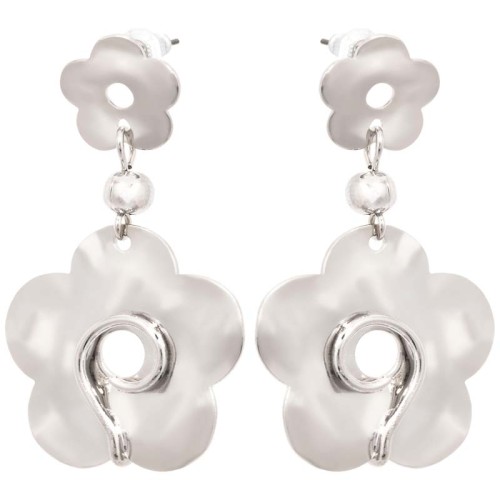 Boucles d'oreilles FLORUSA Silver Pendantes ajourées Fleur martelée Argenté Rhodium
