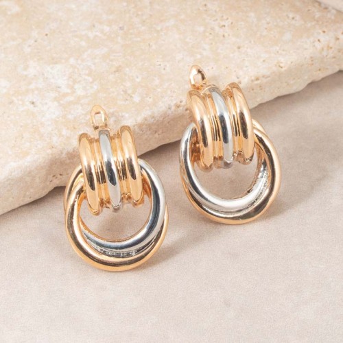 Boucles d'oreilles SENSOMI Gold & Silver Dormeuses courtes Bicolore Argenté Doré Laiton doré à l'or fin