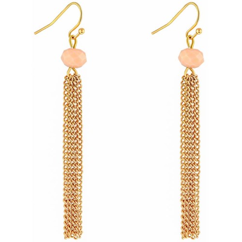 Boucles d'oreilles FILAS Beige Gold Pendantes longues Chaines Doré et Beige Laiton doré à l'or fin Cristal