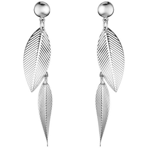Boucles d'oreilles FALLY Silver Pendantes longues Feuilles Argenté Rhodium