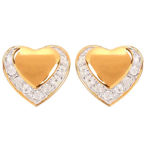 Boucles d'oreilles TENDER SHINE White Gold Dormeuses pavées Cœur Doré et Blanc Laiton doré à l'or fin Cristal