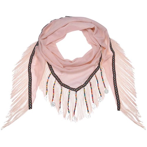 Foulard UNIKO Pink Color triangle uni ethnique Multicolore et Rose Viscose et Coton Uni et Décorations franges et pompons