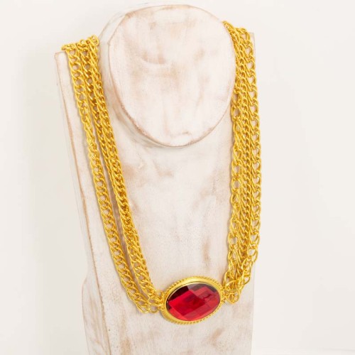 Collier PETRONE Red Gold Collier Pendentif Multirangs Médaillon Doré et Rouge Laiton doré à l'or fin Cristal