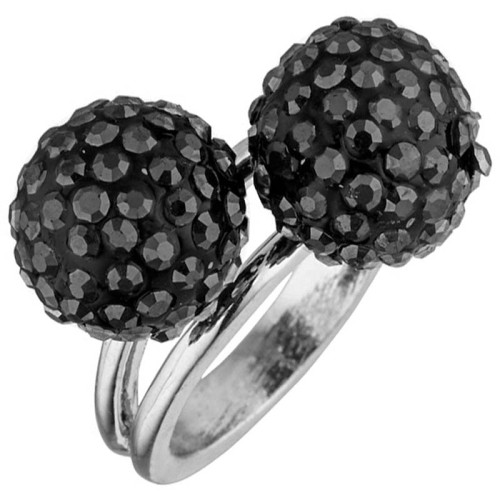 Bague OUR UNIVERSE Black Silver Cocktail pavé Toi et Moi Argenté et Noir Rhodium Cristal