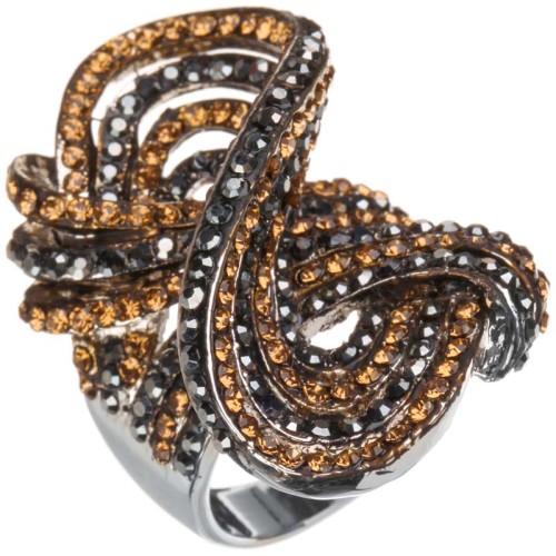 Bague JOIN LINES Brown Grey Silver Cocktail pavé entrelacé Argenté et Marron Rhodium Cristal autrichien
