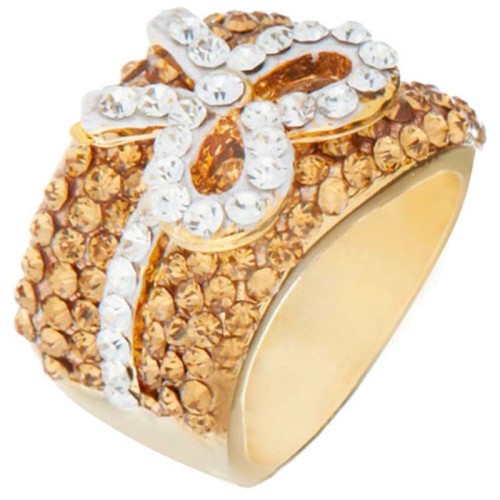 Bague ROPE FOR YOU Beige Topaz Gold Cocktail pavé Nœud Doré et Beige Topaze Laiton doré à l'or fin Cristal