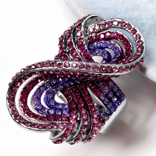 Bague JOIN LINES AMETHYST Violet Silver Cocktail pavé entrelacé Argenté et Améthyste Rhodium Cristal autrichien