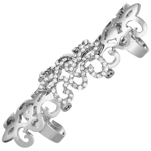 Bague CANDICE White Silver Jeu de 2 bagues de phalange articulées réglables flexibles Blason Argenté et Blanc Rhodium Cristal