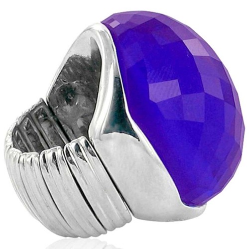 Bague ICE BUBBLE Electric Blue Silver Cabochon élastique Cristal central Argenté et Bleu électrique Rhodium Cristal