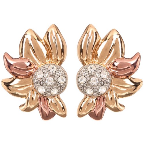 Boucles d'oreilles SUNOWER Gold & Silver Puces clous Tournesol Argent Doré Rosé Laiton doré à l'or fin Cristal