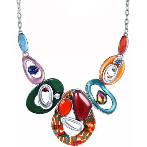 Collier CORCOVAL Color Silver Plastron pavé Contemporain Argenté et Multicolore Rhodium Cristal et Résines