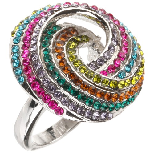 Bague TORNALO Color Silver Cocktail pavé Tourbillon Argenté et Multicolore Rhodium Cristal
